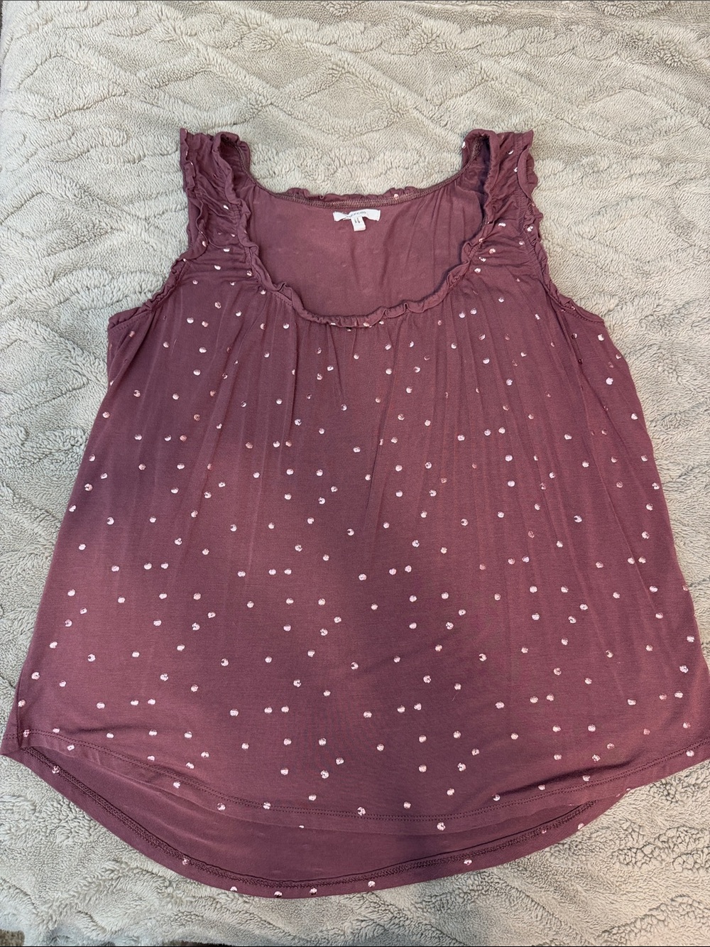 Maurices Mauve Dot Ruffle Tank Top